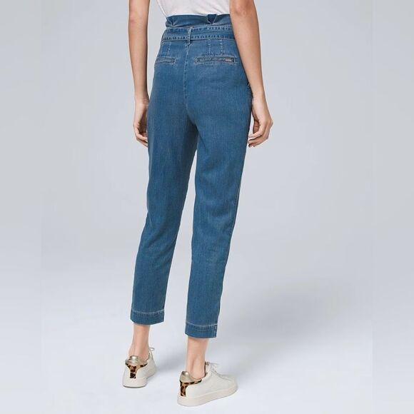 NWT WHBM Tencel Denim Paper Bag Waist high rise straight ankle size 2 L long - Picture 6 of 7